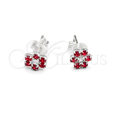 Sterling Silver Stud Earring, Flower Design, with Garnet Crystal, Polished, Silver Finish, 02.406.0015.02 for wholesale, main product view