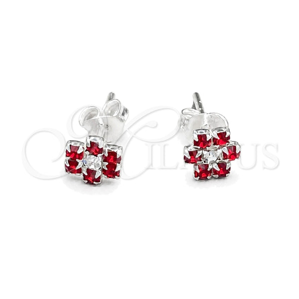 Sterling Silver Stud Earring, Flower Design, with Garnet Crystal, Polished, Silver Finish, 02.406.0015.02