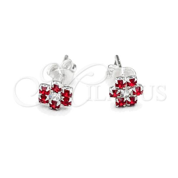 Sterling Silver Stud Earring, Flower Design, with Garnet Crystal, Polished, Silver Finish, 02.406.0015.02