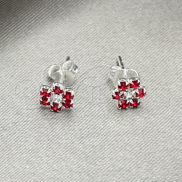 Sterling Silver Ring — Stud Earring Flower Design with Garnet Crystal Polished — alternate product view — SKU 151714 | Plata 925 anillo — Stud Earring flor diseño with Garnet cristal pulido — SKU 151714