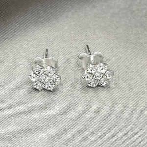 Sterling Silver Ring — Stud Earring Flower Design with White Crystal Polished — main product view — SKU 151715 | Plata 925 anillo — Stud Earring flor diseño with cristal blanco pulido — SKU 151715