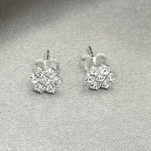 Sterling Silver Ring — Stud Earring Flower Design with White Crystal Polished — main product view — SKU 151715 | Plata 925 anillo — Stud Earring flor diseño with cristal blanco pulido — SKU 151715