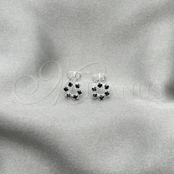 Sterling Silver Ring — Stud Earring Flower Design with Black Crystal Polished — alternate product view — SKU 151716 | Plata 925 anillo — Stud Earring flor diseño with negro cristal pulido — SKU 151716