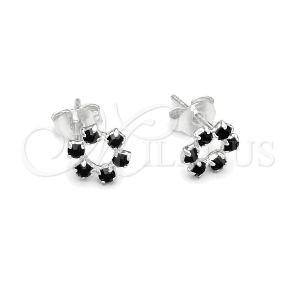 Sterling Silver Stud Earring, Flower Design, with Black Crystal, Polished, Silver Finish, 02.406.0016.01