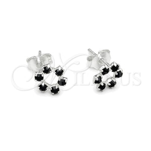 Sterling Silver Stud Earring, Flower Design, with Black Crystal, Polished, Silver Finish, 02.406.0016.01
