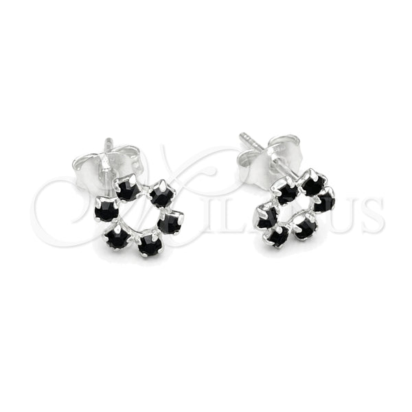 Sterling Silver Stud Earring, Flower Design, with Black Crystal, Polished, Silver Finish, 02.406.0016.01