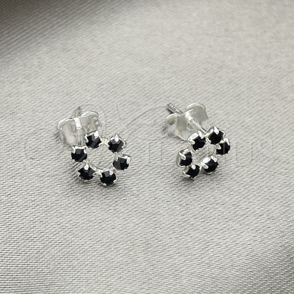 Sterling Silver Stud Earring, Flower Design, with Black Crystal, Polished, Silver Finish, 02.406.0016.01