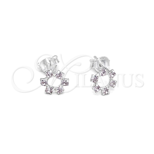 Sterling Silver Stud Earring, Flower Design, with White Crystal, Polished, Silver Finish, 02.406.0016.02