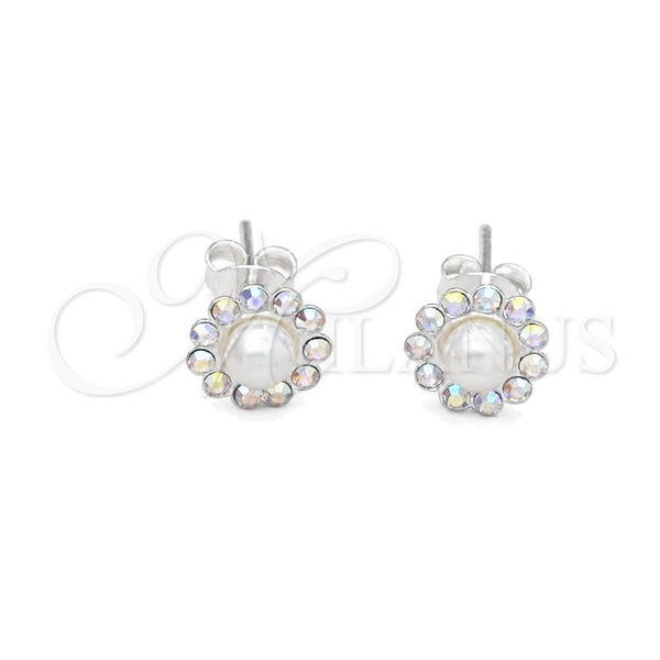 Sterling Silver Stud Earring, Flower Design, with White Crystal, Polished, Silver Finish, 02.406.0018.03