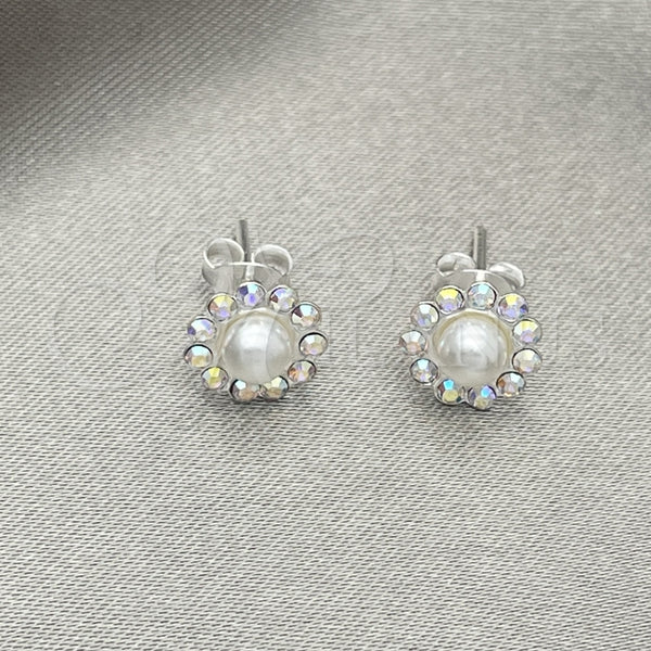 Sterling Silver Ring — Stud Earring Flower Design with White Crystal Polished — alternate product view — SKU 151724 | Plata 925 anillo — Stud Earring flor diseño with cristal blanco pulido — SKU 151724