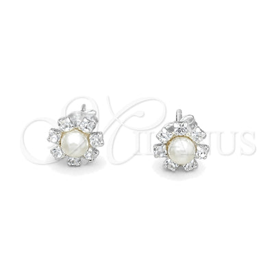 Sterling Silver Stud Earring, Flower Design, with Ivory Pearl, Polished, Silver Finish, 02.406.0019 for wholesale, main product view