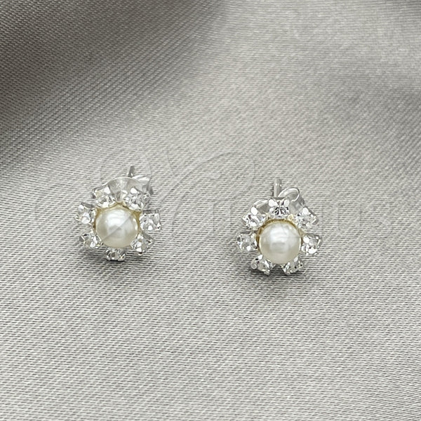 Sterling Silver Ring — Stud Earring Flower Design with Ivory Pearl Polished — main product view — SKU 151725 | Plata 925 anillo — Stud Earring flor diseño with Ivory Pearl pulido — SKU 151725