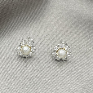 Sterling Silver Ring — Stud Earring Flower Design with Ivory Pearl Polished — main product view — SKU 151725 | Plata 925 anillo — Stud Earring flor diseño with Ivory Pearl pulido — SKU 151725
