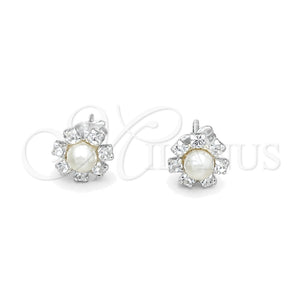 Sterling Silver Stud Earring, Flower Design, with Ivory Pearl, Polished, Silver Finish, 02.406.0019