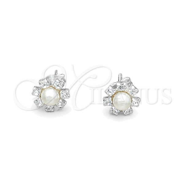 Sterling Silver Stud Earring, Flower Design, with Ivory Pearl, Polished, Silver Finish, 02.406.0019