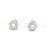 Sterling Silver Stud Earring, Flower Design, with Ivory Pearl, Polished, Silver Finish, 02.406.0019