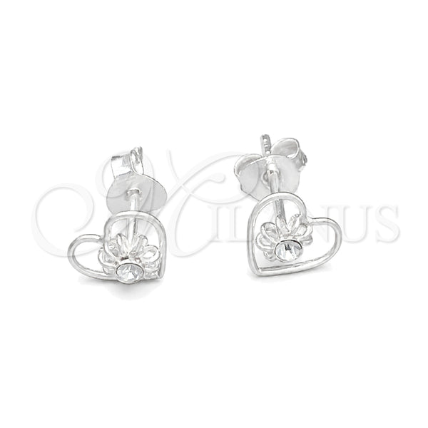 Sterling Silver Stud Earring, Heart Design, with Garnet Crystal, Polished, Silver Finish, 02.406.0022