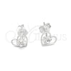 Sterling Silver Stud Earring, Heart Design, with Garnet Crystal, Polished, Silver Finish, 02.406.0022