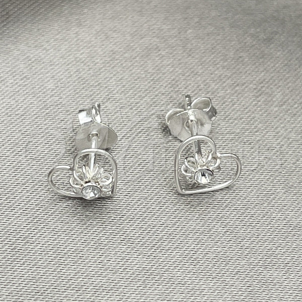 Sterling Silver Ring — Stud Earring Heart Design with Garnet Crystal Polished — main product view — SKU 151728 | Plata 925 anillo — Stud Earring corazón diseño with Garnet cristal pulido — SKU 151728