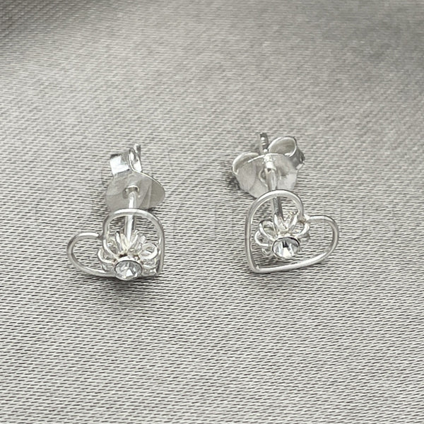 Sterling Silver Stud Earring, Heart Design, with Garnet Crystal, Polished, Silver Finish, 02.406.0022