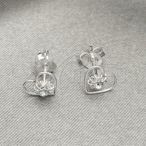 Sterling Silver Stud Earring, Heart Design, with Garnet Crystal, Polished, Silver Finish, 02.406.0022
