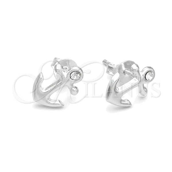 Sterling Silver Ring — Stud Earring Anchor Design with White Crystal Polished — main product view — SKU 151730 | Plata 925 anillo — Stud Earring Anchor diseño with cristal blanco pulido — SKU 151730
