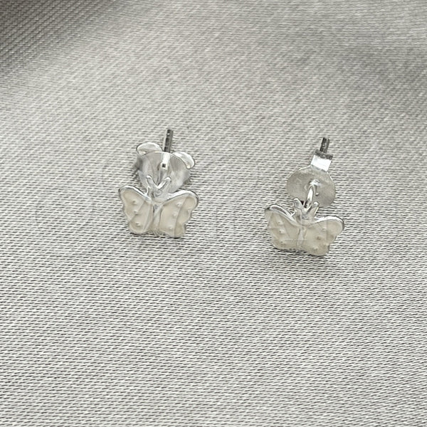 Sterling Silver Stud Earring, Butterfly Design, White Enamel Finish, Silver Finish, 02.406.0025.03