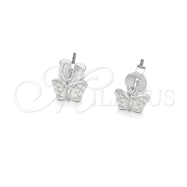 Sterling Silver Stud Earring, Butterfly Design, White Enamel Finish, Silver Finish, 02.406.0025.03
