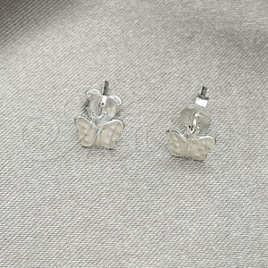 Sterling Silver Stud Earring, Butterfly Design, White Enamel Finish, Silver Finish, 02.406.0025.03