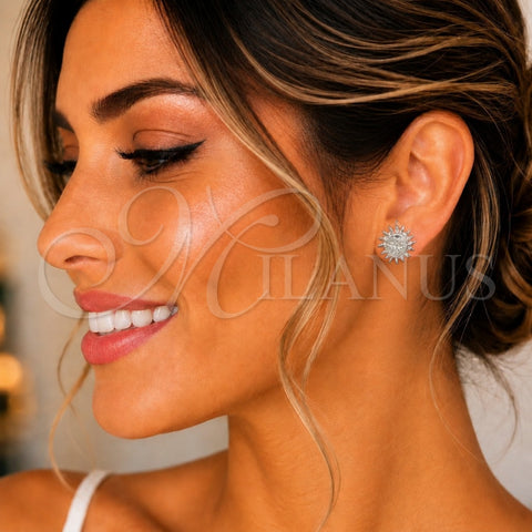 Sterling Silver Stud Earring, Sun Design, Polished, Silver Finish, 02.392.0019