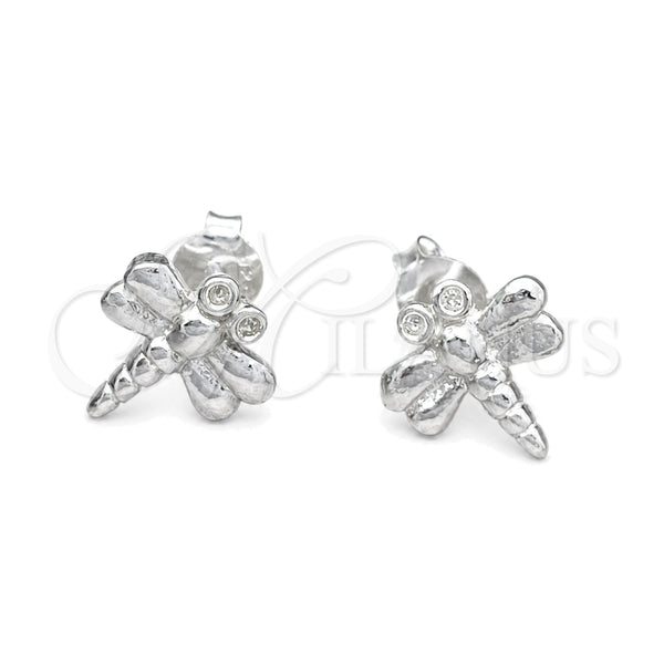 Sterling Silver Stud Earring, Dragon-Fly Design, Polished, Silver Finish, 02.392.0025