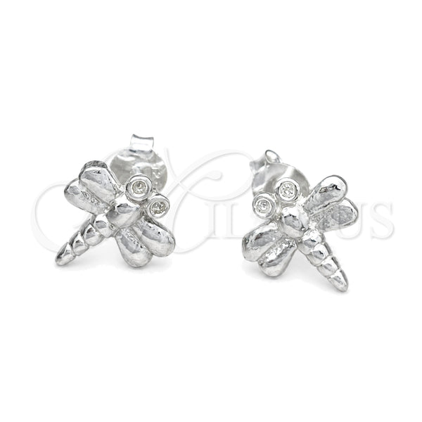 Sterling Silver Stud Earring, Dragon-Fly Design, Polished, Silver Finish, 02.392.0025