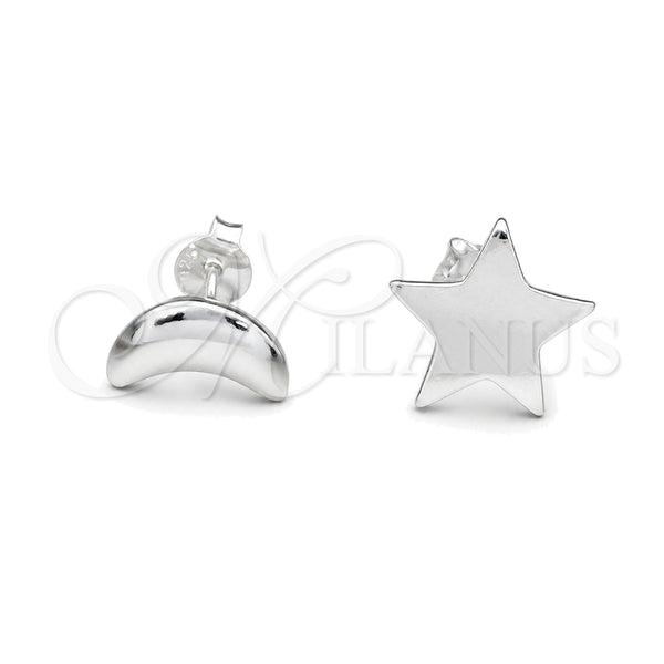 Sterling Silver Stud Earring, Moon Design, Polished, Silver Finish, 02.392.0030