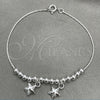 Sterling Silver Charm Bracelet, Star Design, Polished, Silver Finish, 03.409.0001.07 (7 Inches Length)