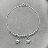 Sterling Silver Charm Bracelet, Star Design, Polished, Silver Finish, 03.409.0001.07 (7 Inches Length)