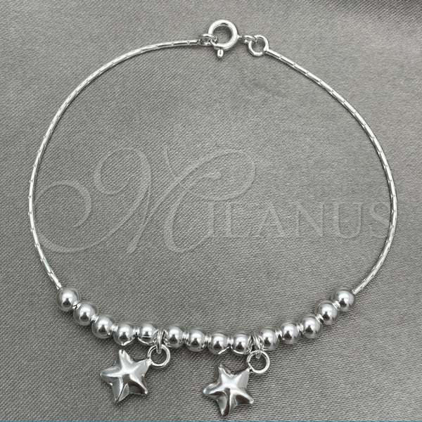 Sterling Silver Bracelet — Charm Bracelet Star Design Polished 03. 7 Inches — main product view — SKU 151750 | Plata 925 brazalete — Charm Bracelet estrella diseño pulido 03. 7 Inches — SKU 151750