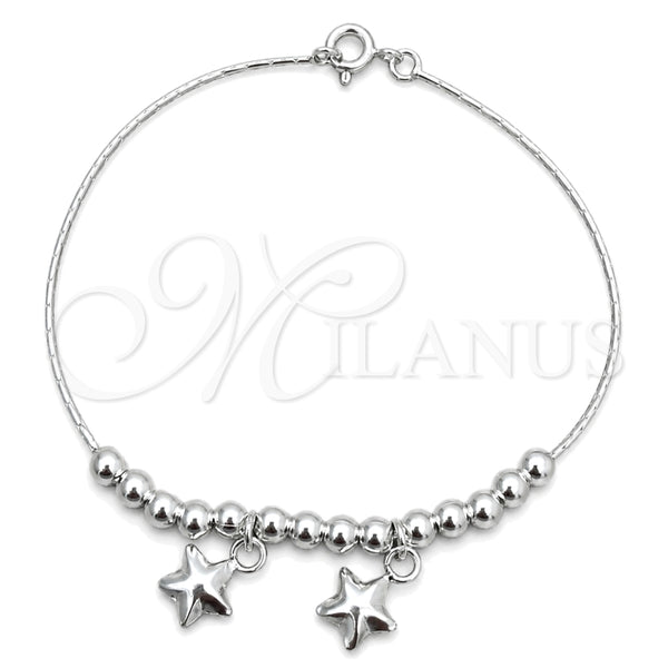 Sterling Silver Charm Bracelet, Star Design, Polished, Silver Finish, 03.409.0001.07 (7 Inches Length)