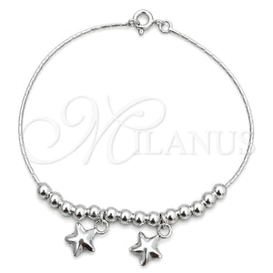 Sterling Silver Charm Bracelet, Star Design, Polished, Silver Finish, 03.409.0001.07 (7 Inches Length)