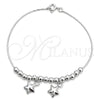 Sterling Silver Charm Bracelet, Star Design, Polished, Silver Finish, 03.409.0001.07 (7 Inches Length)