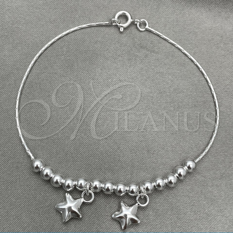 Sterling Silver Charm Bracelet, Star Design, Polished, Silver Finish, 03.409.0001.07 (7 Inches Length)