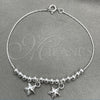 Sterling Silver Charm Bracelet, Star Design, Polished, Silver Finish, 03.409.0001.07 (7 Inches Length)