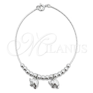 Sterling Silver Charm Bracelet, Elephant Design, Polished, Silver Finish, 03.409.0002.07 (7 Inches Length)