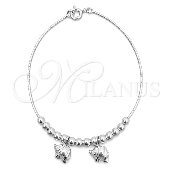 Sterling Silver Charm Bracelet, Elephant Design, Polished, Silver Finish, 03.409.0002.07 (7 Inches Length)