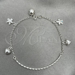 Sterling Silver Bracelet — Charm Bracelet Heart Design Polished 03. 7 Inches — main product view — SKU 151753 | Plata 925 brazalete — Charm Bracelet corazón diseño pulido 03. 7 Inches — SKU 151753