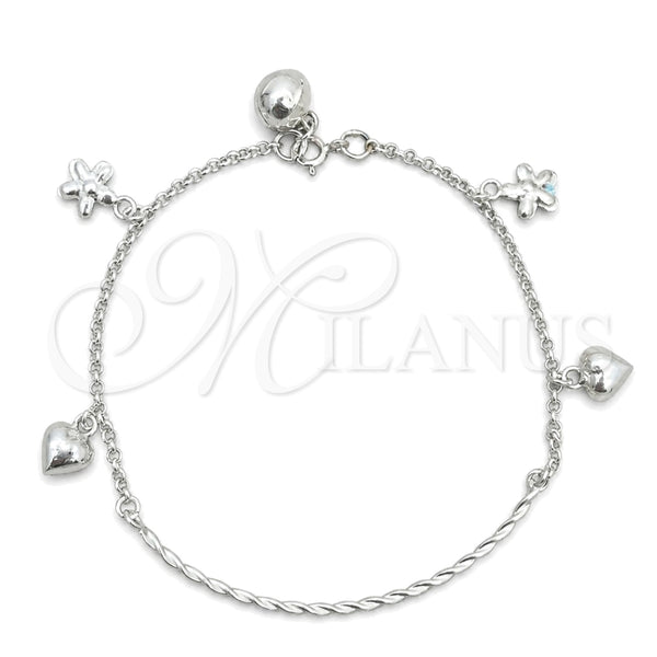 Sterling Silver Bracelet — Charm Bracelet Heart Design Polished 03. 7 Inches — main product view — SKU 151753 | Plata 925 brazalete — Charm Bracelet corazón diseño pulido 03. 7 Inches — SKU 151753