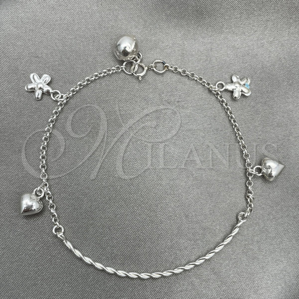 Sterling Silver Charm Bracelet, Heart Design, Polished, Silver Finish, 03.409.0004.07 (7 Inches Length)