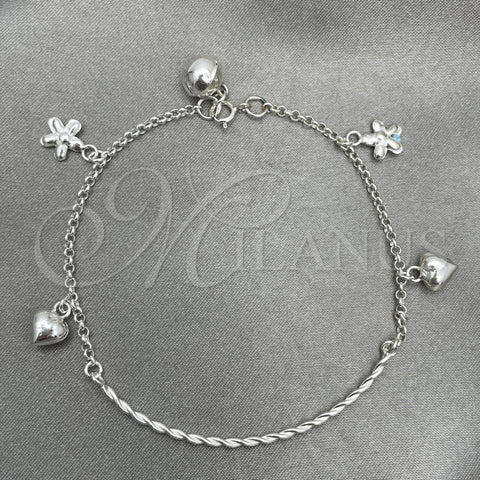 Sterling Silver Charm Bracelet, Heart Design, Polished, Silver Finish, 03.409.0004.07 (7 Inches Length)