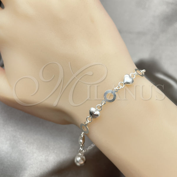 Sterling Silver Charm Bracelet, Heart Design, Polished, Silver Finish, 03.409.0005.07 (7 Inches Length)