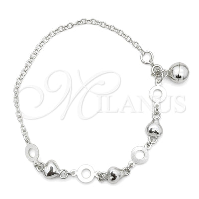 Sterling Silver Charm Bracelet, Heart Design, Polished, Silver Finish, 03.409.0005.07 (7 Inches Length) for wholesale, main product view