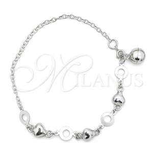 Sterling Silver Charm Bracelet, Heart Design, Polished, Silver Finish, 03.409.0005.07 (7 Inches Length)
